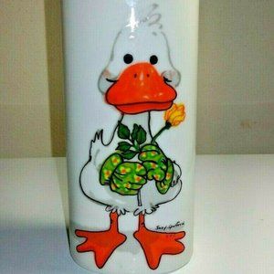 Vintage Enesco Suzy’s Zoo Duck Floral Ceramic Vase